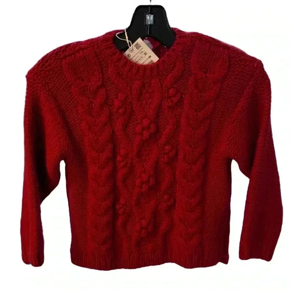 NWT ZARA GIRLS RED CABLE KNIT POPCORN SWEATER  Size 4-5 - Picture 1 of 9
